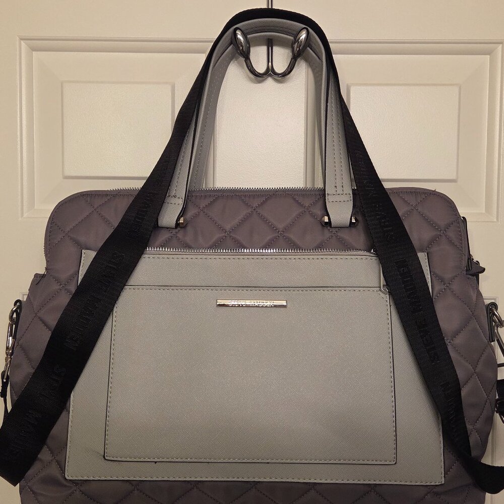 Steve Madden Quilted Gray and Silver Messenger / Laptop Tote Bag Removable Strap